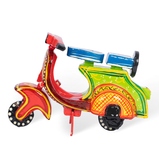 Handcrafted Wooden Scooter – Colorful Indian Folk Art Miniature Motorcycle Decor