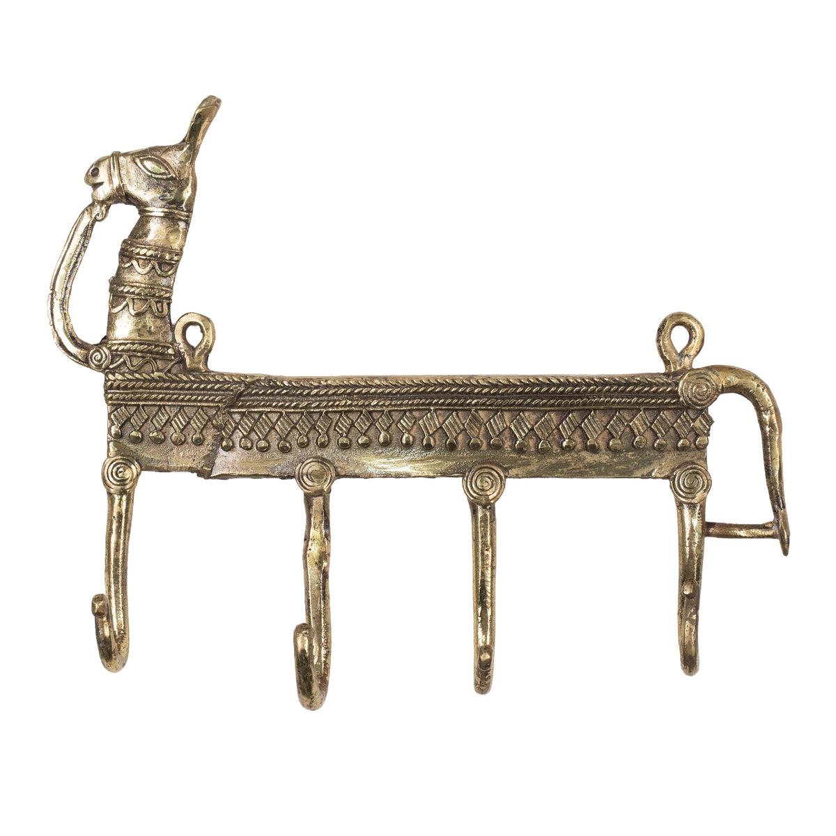 Handcrafted Brass Elephant Wall Hook | Indian Tribal Animal Wall Decor & Key Holder