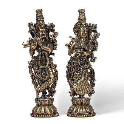 Handcrafted Brass Radha Krishna Statue Set – Traditional Indian Spiritual Home Decor