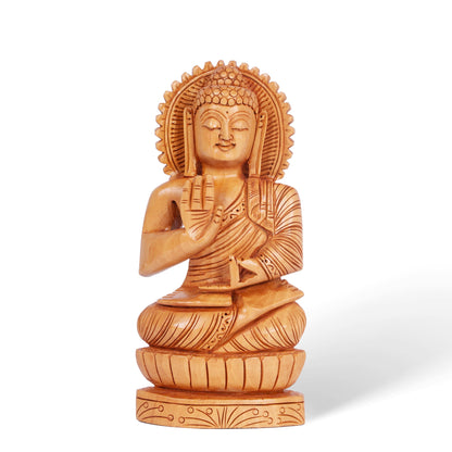 Hand Carved Wooden Buddha Statue – Meditation & Peace Decor, Indian Wood Sculpture