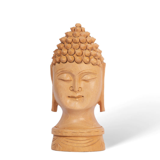 Hand Carved Wooden Buddha Head Statue – Meditation Face Sculpture, Spiritual Home Decor