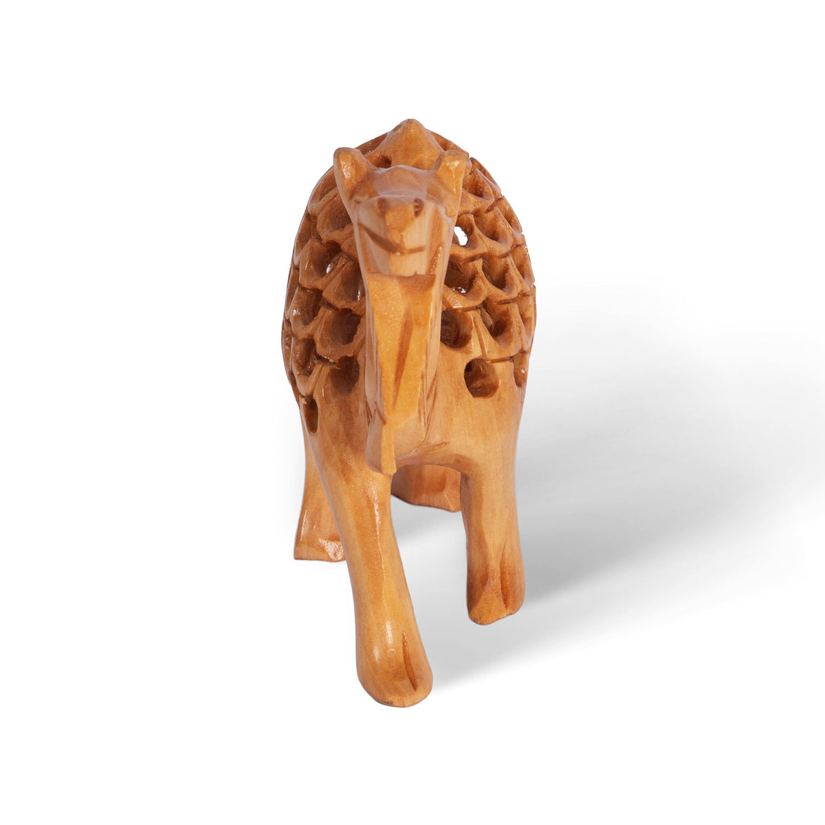 Hand Carved Wooden Camel Sculpture – Intricate Openwork Carved Camel Figurine, Handmade Indian Wood Decor