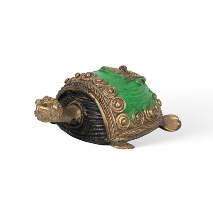 Handcrafted Brass Turtle Sculpture – Green Decorative Tortoise Figurine, Traditional Indian Art