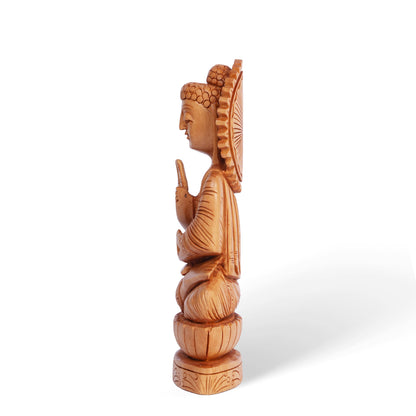 Hand Carved Wooden Buddha Statue – Meditation & Peace Decor, Indian Wood Sculpture