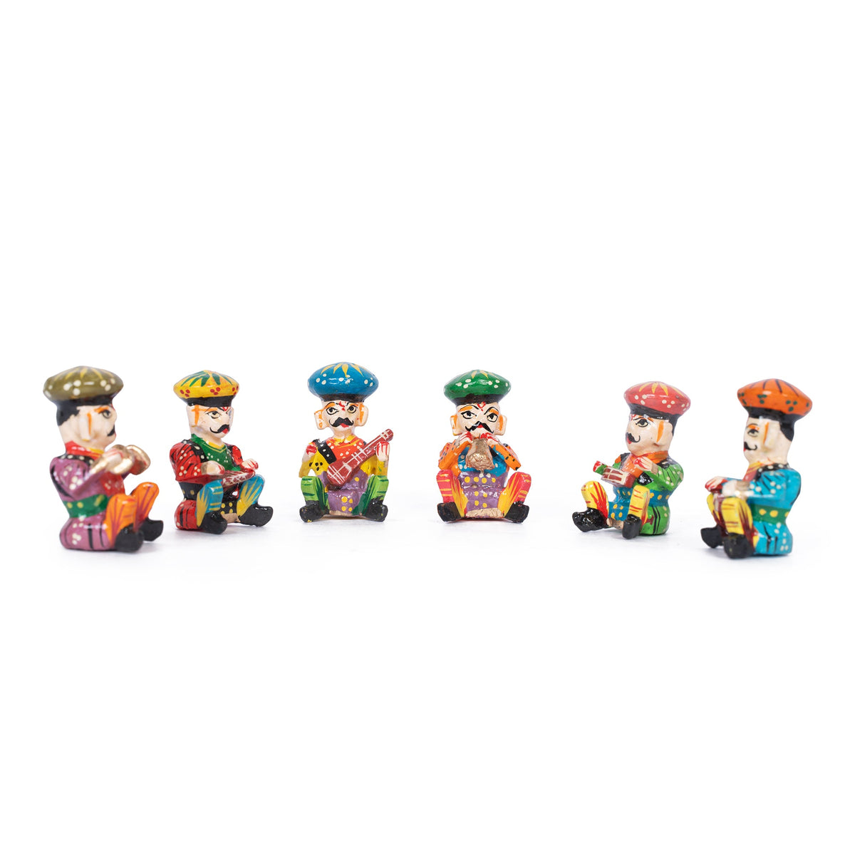 Handcrafted Rajasthani Musician Figurines Set of 6 – Colorful Indian Folk Art Decorative Statues