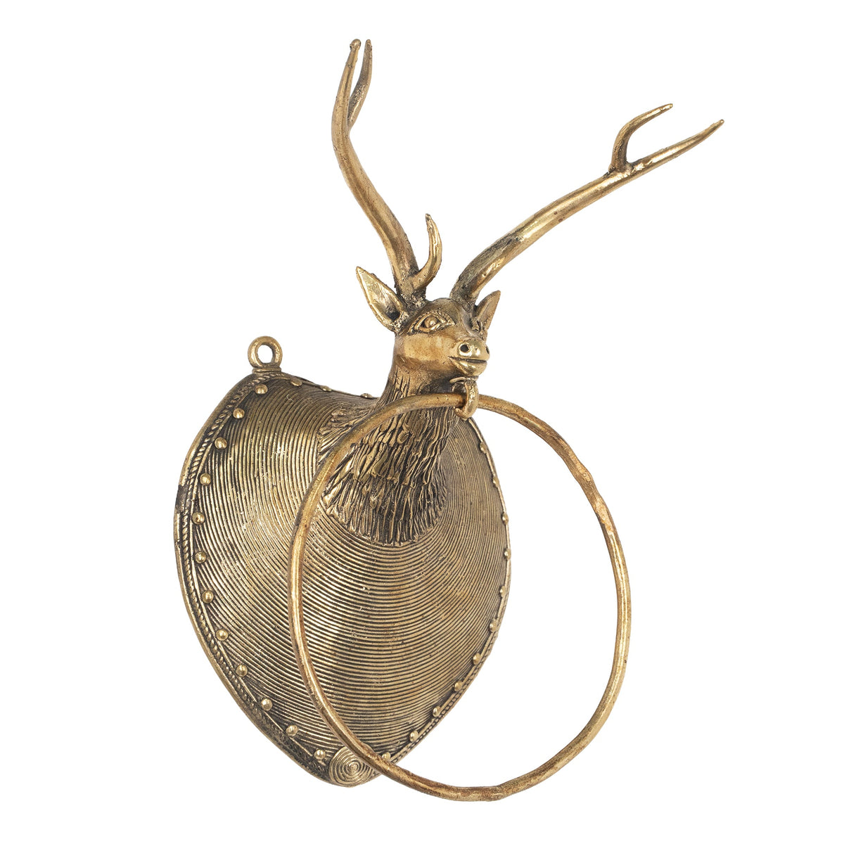 Handcrafted Brass Deer Wall Hanger | Traditional Indian Deer Head Hanger | Antique Brass Wall Hook | Tribal Home Decor