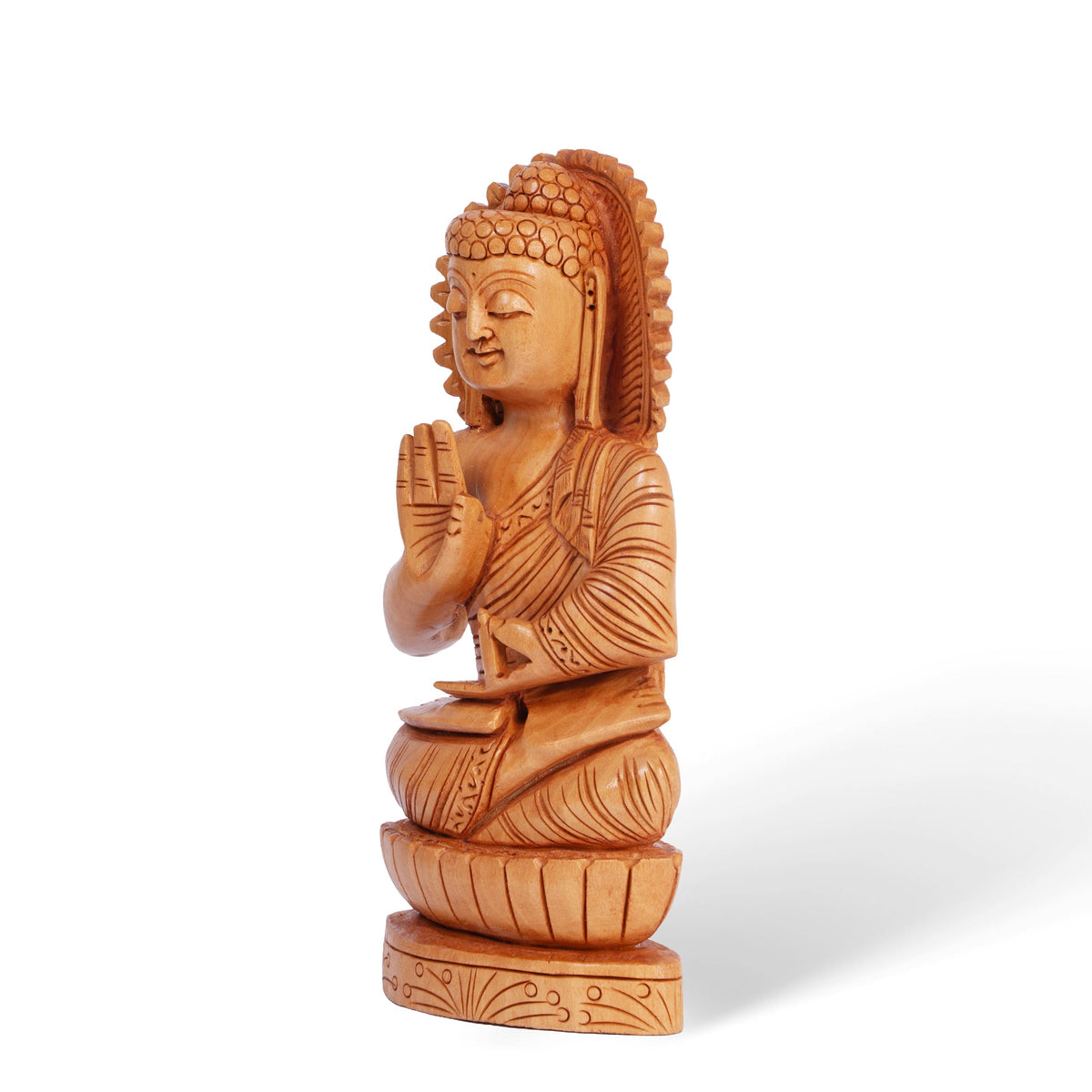 Hand Carved Wooden Buddha Statue – Meditation & Peace Decor, Indian Wood Sculpture