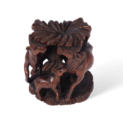 Handcrafted Wooden Deer Family Sculpture – Indian Wood Carved Deer Figurine Home Decor