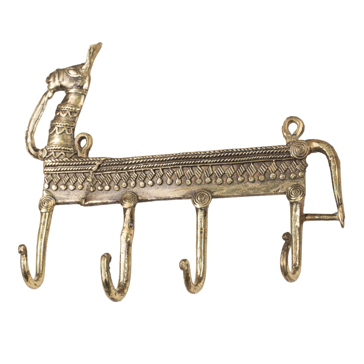 Handcrafted Brass Elephant Wall Hook | Indian Tribal Animal Wall Decor & Key Holder