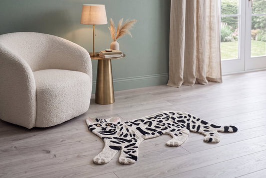 Hand Tufted Tiger Rug – Black & Ivory Animal Shaped Wool Rug for Kids Room, Nursery & Modern Décor | 2 × 3 Feet