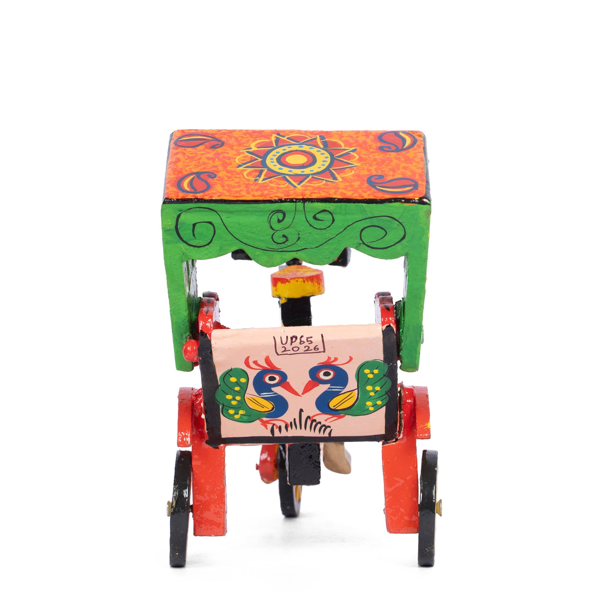 Handcrafted Wooden Cycle Rickshaw – Colorful Indian Folk Art Decorative Miniature