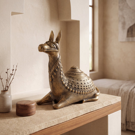Handcrafted Dhokra Brass Camel Sculpture – Traditional Indian Tribal Home Decor