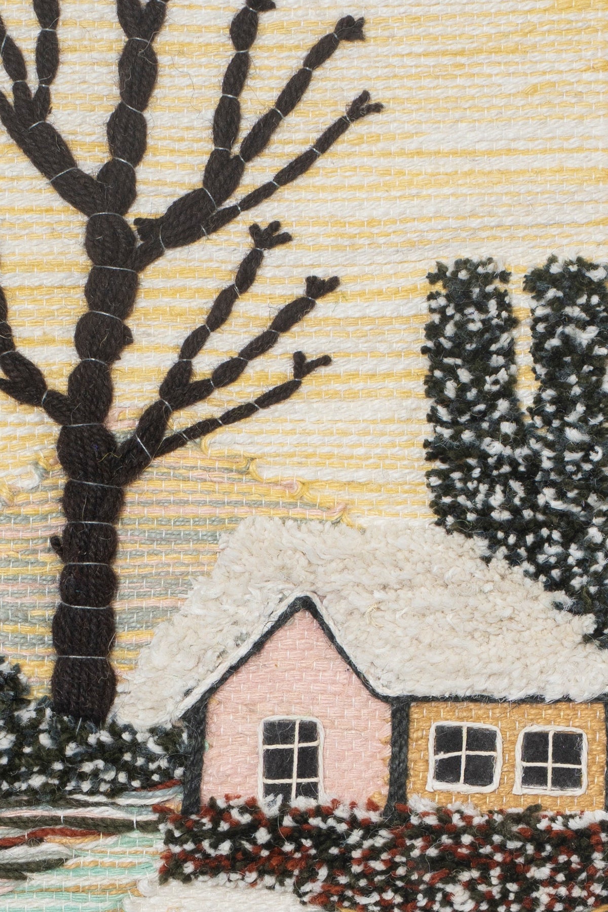 Handmade Woven Winter Cottage Tapestry, Rustic Boho Wall Hanging (18x12 Inch)